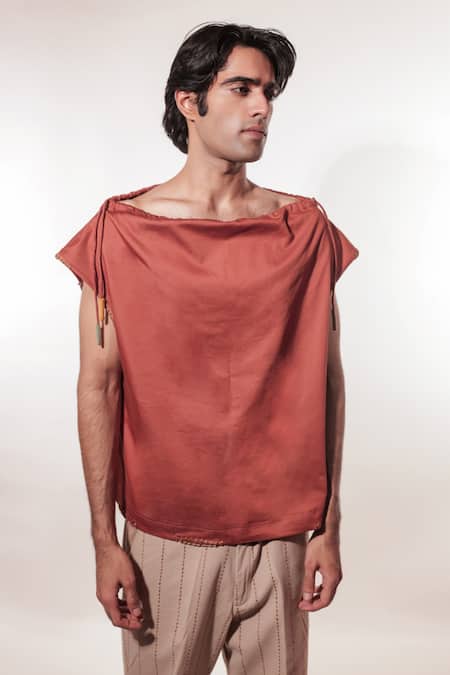 Shop Jubinav Chadha Rust Cotton, Lycra Laundry Bag Vest Shirt Online at Aza Fashions Shop_Jubinav Chadha_Rust Cotton, Lycra Laundry Bag Vest Shirt _Online_at_Aza_Fashions