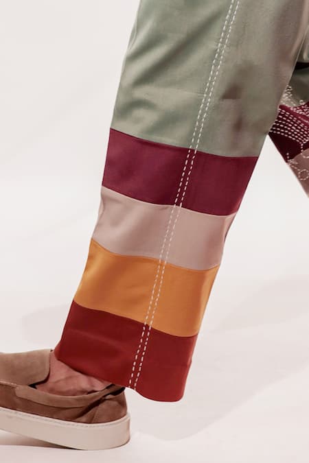 Jubinav Chadha Green Suede Fabric Flowers Kantha Doodle Embroidered Pant Online at Aza Fashions Jubinav Chadha_Green Suede Fabric Flowers Kantha Doodle Embroidered Pant _Online_at_Aza_Fashions