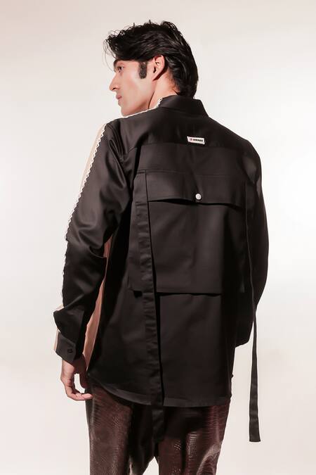 Buy_Jubinav Chadha_Beige Cotton, Lycra Embroidery Colorblock Shirt _Online_at_Aza_Fashions