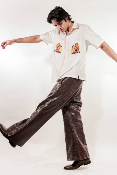 Jubinav Chadha_Ivory Silk Embroidery Hand Shirt _Online_at_Aza_Fashions