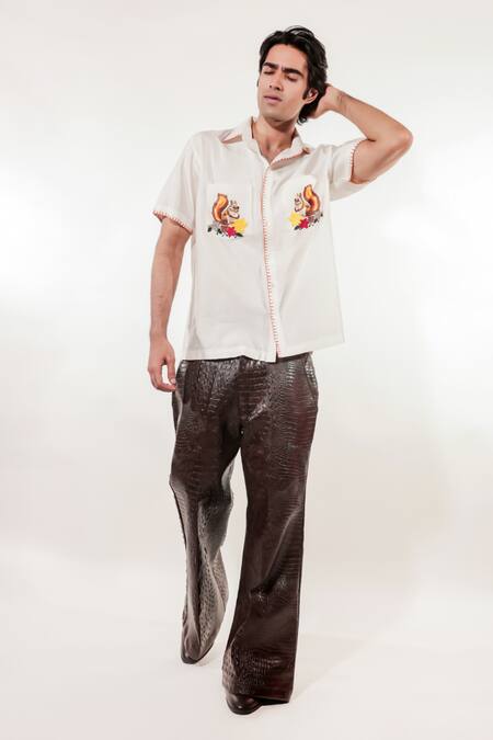 Jubinav Chadha_Ivory Silk Embroidery Hand Shirt _at_Aza_Fashions