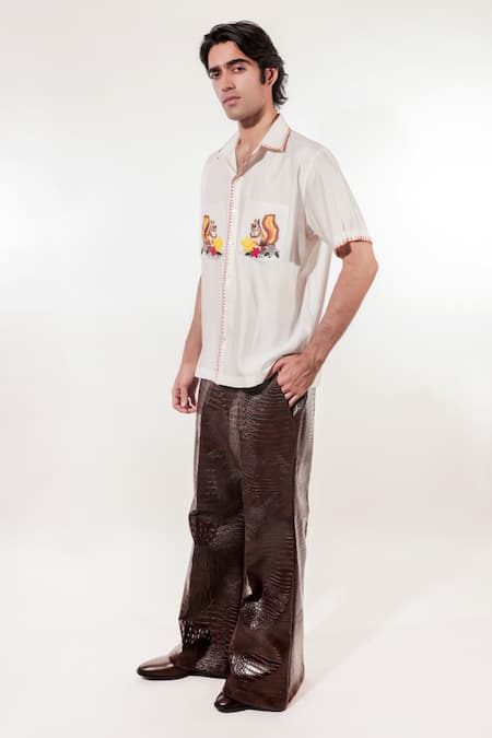 Buy_Jubinav Chadha_Ivory Silk Embroidery Hand Shirt 