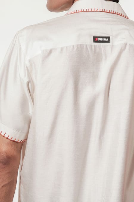 Shop_Jubinav Chadha_Ivory Silk Embroidery Hand Shirt 