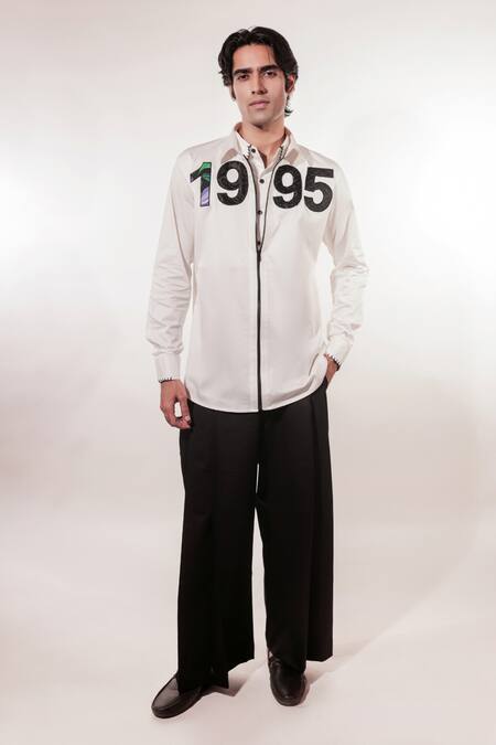 Jubinav Chadha_White Cotton, Lycra Embroidery 1995 Quilted Pattern Shirt _Online_at_Aza_Fashions