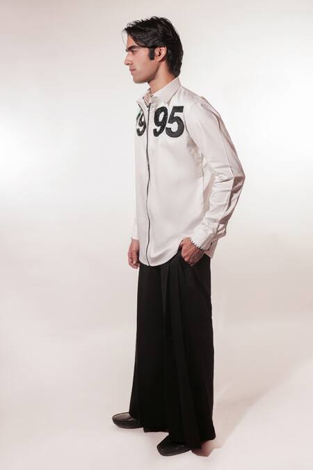 Shop_Jubinav Chadha_White Cotton, Lycra Embroidery 1995 Quilted Pattern Shirt _Online_at_Aza_Fashions
