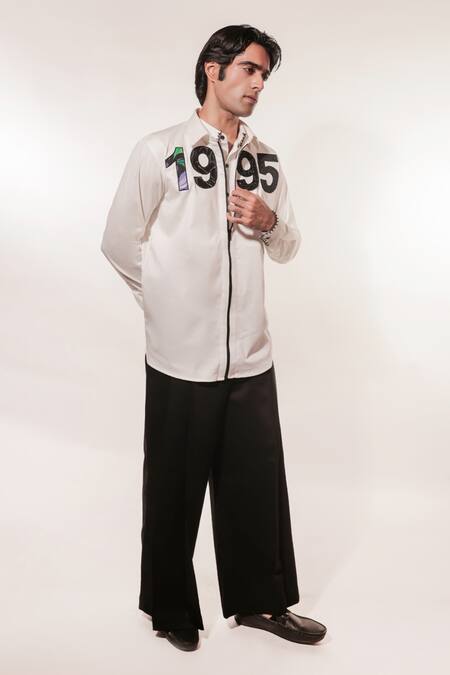 Jubinav Chadha_White Cotton, Lycra Embroidery 1995 Quilted Pattern Shirt _at_Aza_Fashions