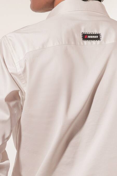 Buy_Jubinav Chadha_White Cotton, Lycra Embroidery 1995 Quilted Pattern Shirt 