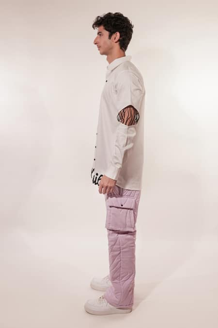 Jubinav Chadha_White Cotton, Lycra Embroidery Memories Shirt _Online_at_Aza_Fashions
