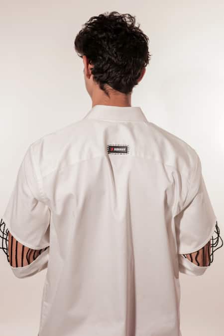 Buy_Jubinav Chadha_White Cotton, Lycra Embroidery Memories Shirt _Online_at_Aza_Fashions