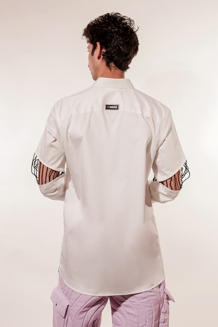 Shop_Jubinav Chadha_White Cotton, Lycra Embroidery Memories Shirt _Online_at_Aza_Fashions