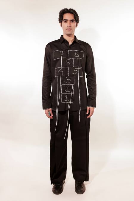Jubinav Chadha_Black Cotton, Lycra Embroidery Hand Stapoo Shirt_Online_at_Aza_Fashions