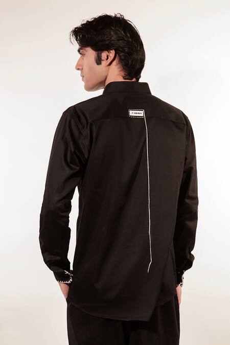 Buy_Jubinav Chadha_Black Cotton, Lycra Embroidery Hand Stapoo Shirt_Online_at_Aza_Fashions