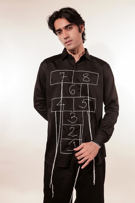 Jubinav Chadha Black Cotton, Lycra Embroidery Hand Stapoo Shirt 