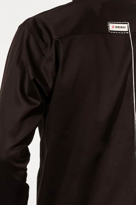 Jubinav Chadha_Black Cotton, Lycra Embroidery Hand Stapoo Shirt_at_Aza_Fashions