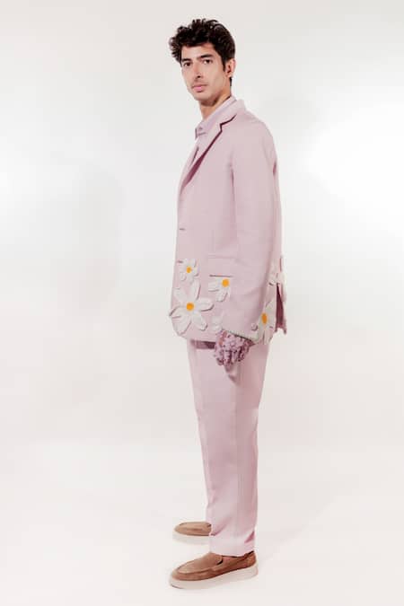 Buy Jubinav Chadha Purple Linen, Tissue Fabric Flowers Crochet Lilac Blazer Set Online at Aza Fashions Buy_Jubinav Chadha_Purple Linen, Tissue Fabric Flowers Crochet Lilac Blazer Set _Online_at_Aza_Fashions