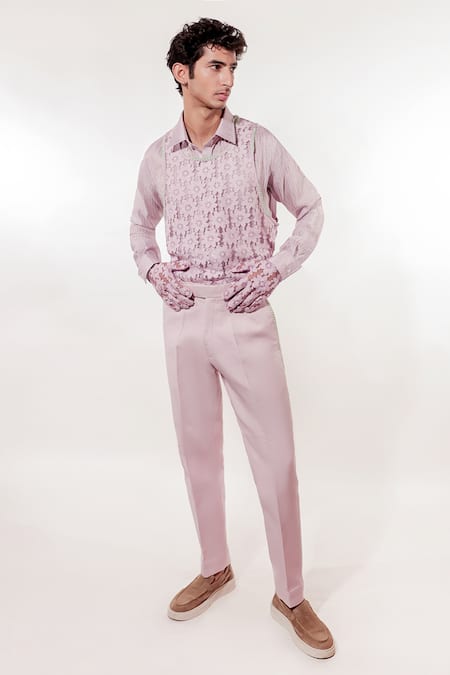 Shop Jubinav Chadha Purple Linen, Tissue Fabric Flowers Crochet Lilac Blazer Set Online at Aza Fashions Shop_Jubinav Chadha_Purple Linen, Tissue Fabric Flowers Crochet Lilac Blazer Set _Online_at_Aza_Fashions