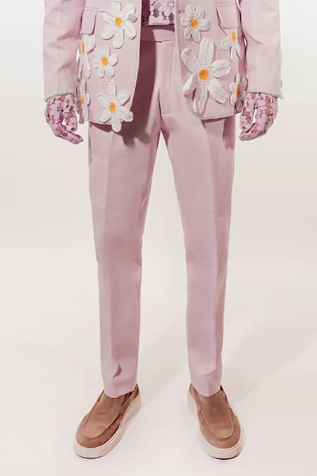 Jubinav Chadha Purple Linen, Tissue Fabric Flowers Crochet Lilac Blazer Set at Aza Fashions Jubinav Chadha_Purple Linen, Tissue Fabric Flowers Crochet Lilac Blazer Set _at_Aza_Fashions