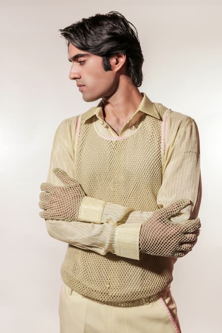 Buy Jubinav Chadha Green Linen, Tissue Fabric Flowers Crochet Garland Embroidered Blazer Set Buy_Jubinav Chadha_Green Linen, Tissue Fabric Flowers Crochet Garland Embroidered Blazer Set