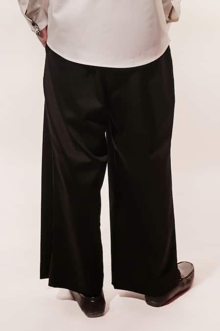Jubinav Chadha_Black Cotton, Lycra Japanese Pleated Pant _Online_at_Aza_Fashions