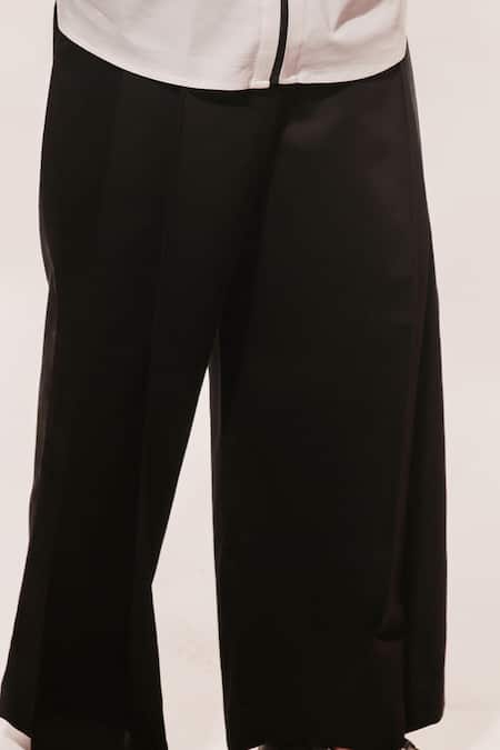 Buy_Jubinav Chadha_Black Cotton, Lycra Japanese Pleated Pant _Online_at_Aza_Fashions