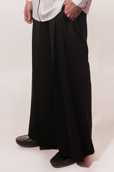 Shop_Jubinav Chadha_Black Cotton, Lycra Japanese Pleated Pant _Online_at_Aza_Fashions
