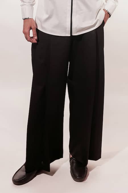 Jubinav Chadha_Black Cotton, Lycra Japanese Pleated Pant _at_Aza_Fashions