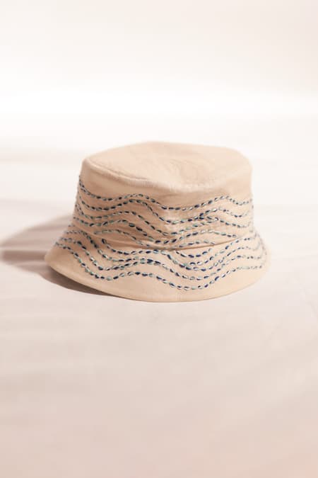 Jubinav Chadha Kantha Embroidered Cream Bucket Hat 