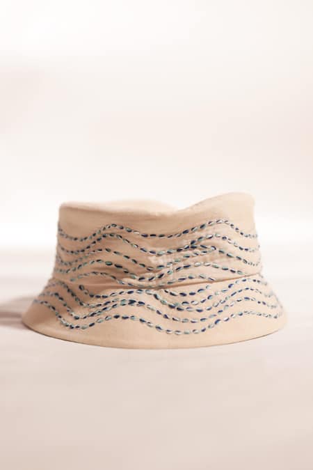 Jubinav Chadha_Cream Embroidery Kantha Bucket Hat _Online_at_Aza_Fashions