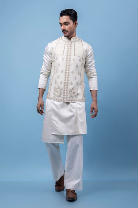 PAARSH Cubic Embroidered Nehru Jacket Kurta Set 