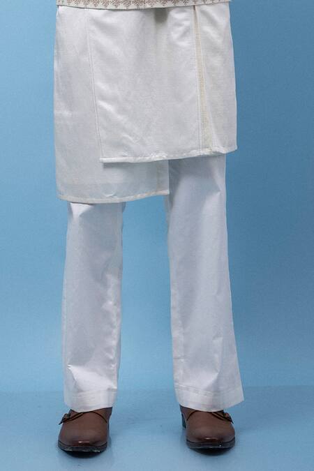 PAARSH_Ivory Linen, Satin, Silk Embroidery Cubic Nehru Jacket Kurta Set _Online_at_Aza_Fashions