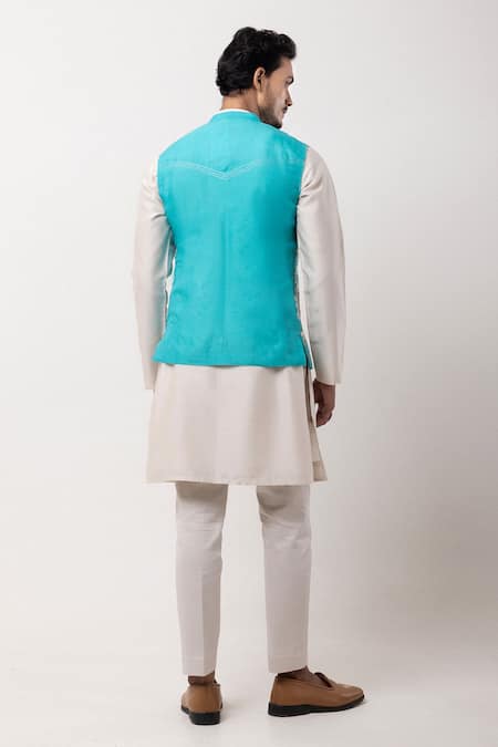 PAARSH Silver Seranade Embroidered Nehru Jacket Kurta Set 