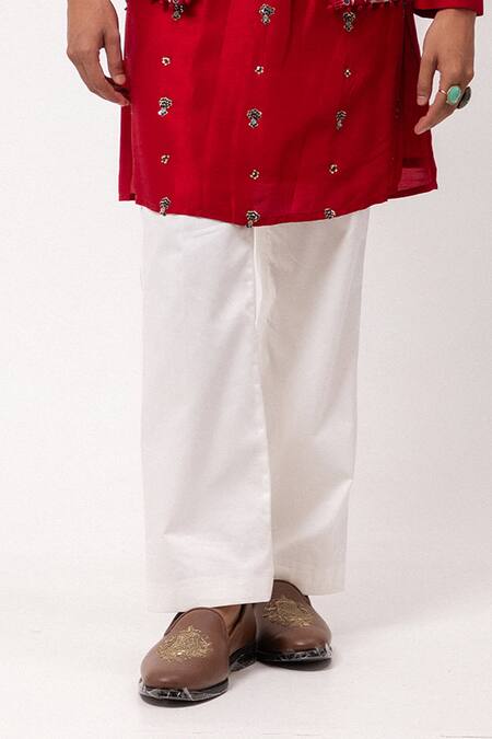 PAARSH_Red Silk Embroidery Banjara Nehru Jacket Set _Online_at_Aza_Fashions