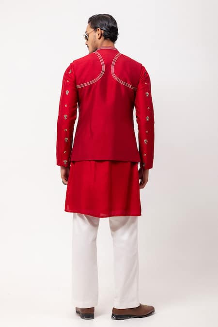 PAARSH Banjara Red Embroidered Nehru Jacket Set 