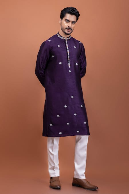 Buy_PAARSH_Purple Silk Embroidery Regalia Nehru Jacket Set _Online_at_Aza_Fashions