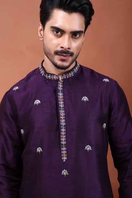 Shop_PAARSH_Purple Silk Embroidery Regalia Nehru Jacket Set _Online_at_Aza_Fashions