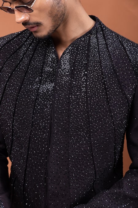 Shop_PAARSH_Brown Silk Rhinestones, Embroidery Achkan With Pant _Online_at_Aza_Fashions