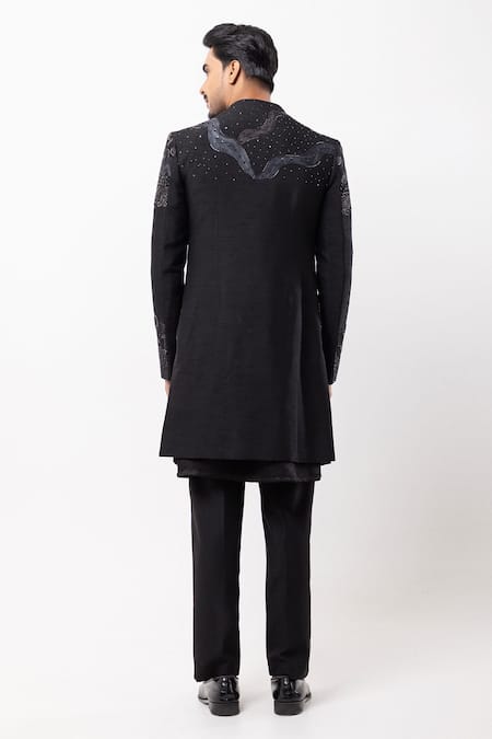 PAARSH Black Mirage Embroidered Achkan With Pant 