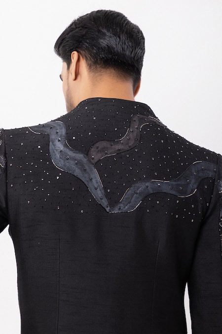 Buy_PAARSH_Black Silk Beads, Embroidery Mirage Achkan With Pant _Online_at_Aza_Fashions