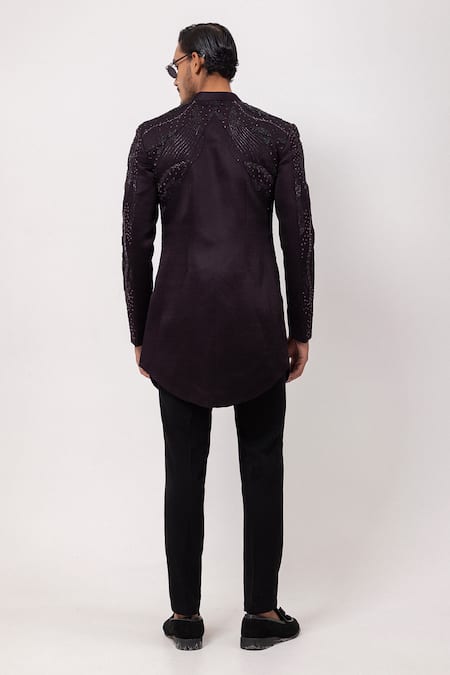 PAARSH Royal Plum Embroidered Achkan With Pant 