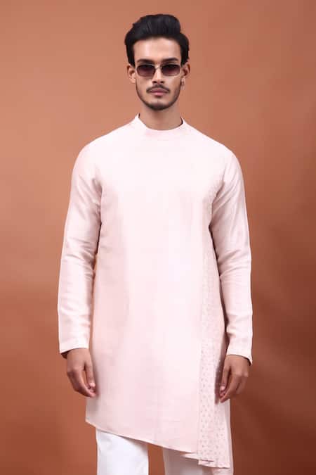 PAARSH Pink Silk Asymmetric Kurta Online at Aza Fashions PAARSH_Pink Silk Asymmetric Kurta _Online_at_Aza_Fashions