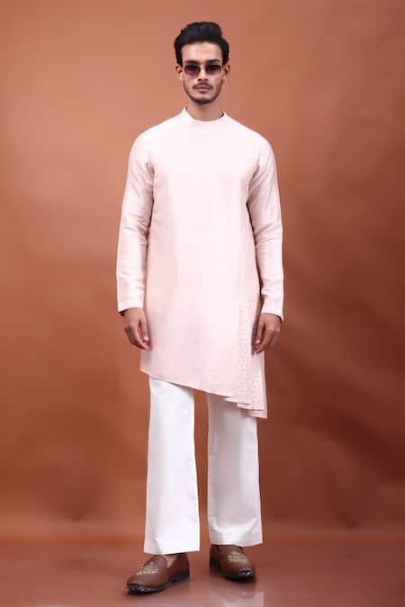 Shop PAARSH Pink Silk Asymmetric Kurta Online at Aza Fashions Shop_PAARSH_Pink Silk Asymmetric Kurta _Online_at_Aza_Fashions