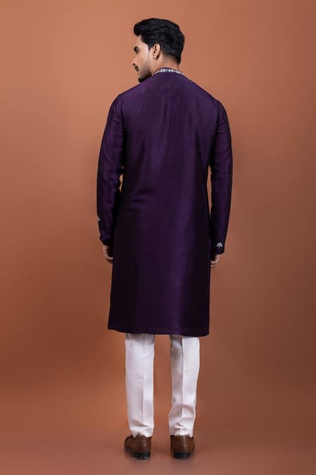 Shop PAARSH Purple Silk Embroidery Floral Kurta at Aza Fashions Shop_PAARSH_Purple Silk Embroidery Floral Kurta _at_Aza_Fashions