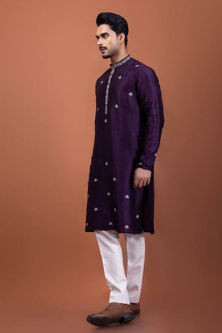 Shop PAARSH Purple Silk Embroidery Floral Kurta Online at Aza Fashions Shop_PAARSH_Purple Silk Embroidery Floral Kurta _Online_at_Aza_Fashions