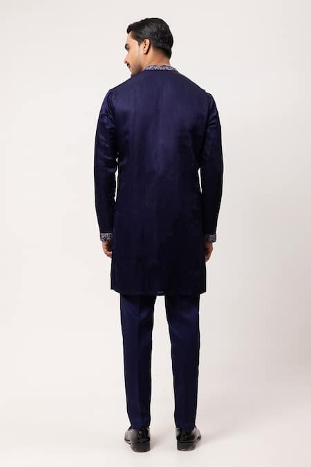 Shop PAARSH Purple Linen, Satin Embroidery Geoflora Luxe Kurta at Aza Fashions Shop_PAARSH_Purple Linen, Satin Embroidery Geoflora Luxe Kurta _at_Aza_Fashions