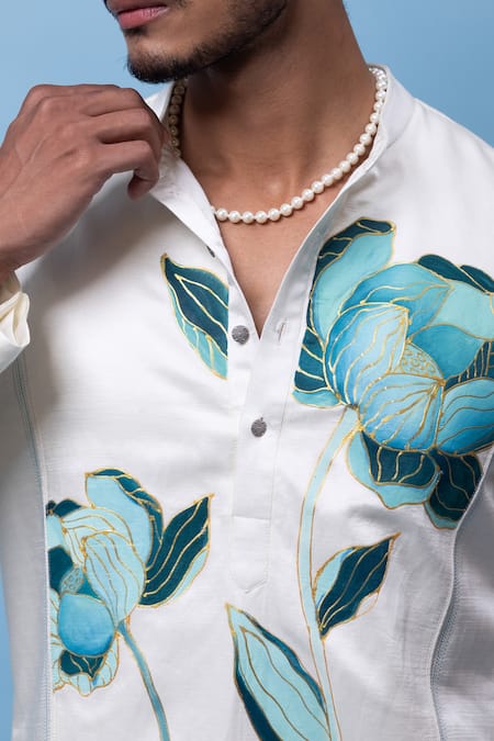 PAARSH Ivory Linen, Satin Embroidery Aquarelle Yoke Kurta at Aza Fashions PAARSH_Ivory Linen, Satin Embroidery Aquarelle Yoke Kurta _at_Aza_Fashions