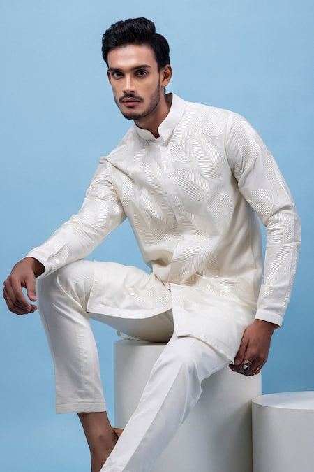 Shop PAARSH Ivory Chanderi Embroidery Tonal Tendrils Kurta Online at Aza Fashions Shop_PAARSH_Ivory Chanderi Embroidery Tonal Tendrils Kurta _Online_at_Aza_Fashions