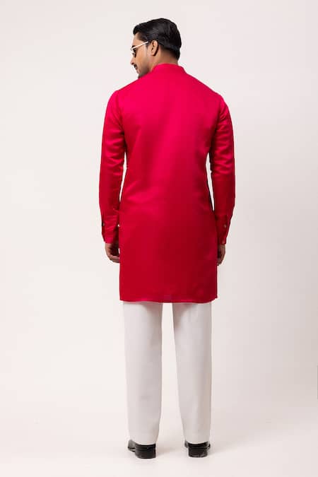 Shop PAARSH Pink Linen, Satin Embroidery Floral Finesse Kurta at Aza Fashions Shop_PAARSH_Pink Linen, Satin Embroidery Floral Finesse Kurta _at_Aza_Fashions