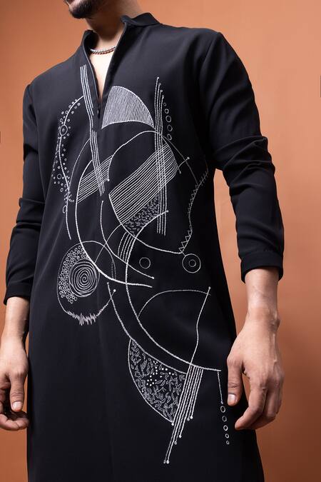 Shop_PAARSH_Black Embroidery Ashen Echo Kurta Set _Online_at_Aza_Fashions