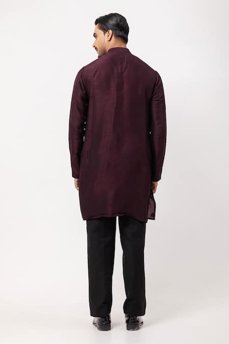 Shop PAARSH Wine Silk Embroidery Kurta at Aza Fashions Shop_PAARSH_Wine Silk Embroidery Kurta _at_Aza_Fashions