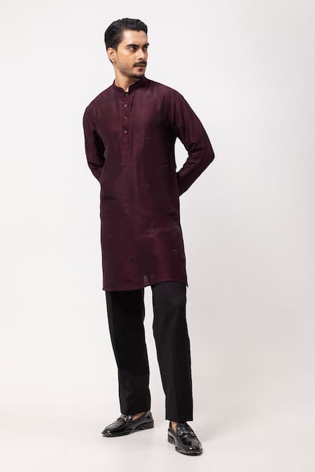 Buy PAARSH Wine Silk Embroidery Kurta Online at Aza Fashions Buy_PAARSH_Wine Silk Embroidery Kurta _Online_at_Aza_Fashions